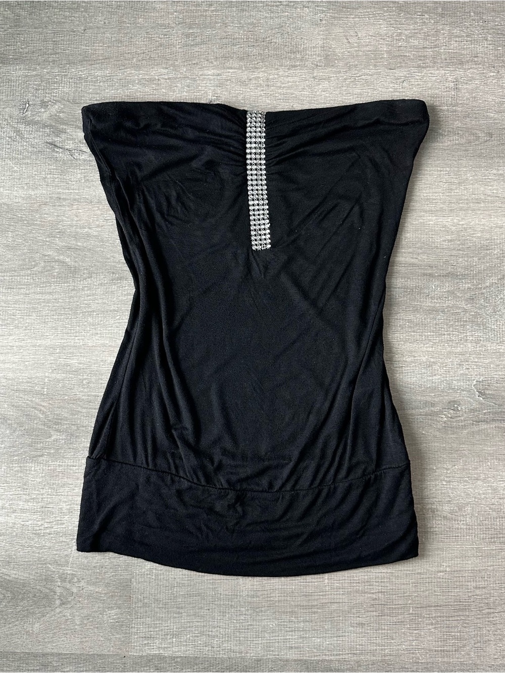 Y2K Urban Behaviour Black Strapless Tube Top with Rhinestone Front Detail